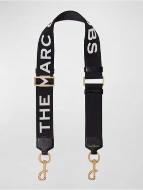 Marc Jacobs The Logo Webbing Bag Strap Black White Gold Adjustable